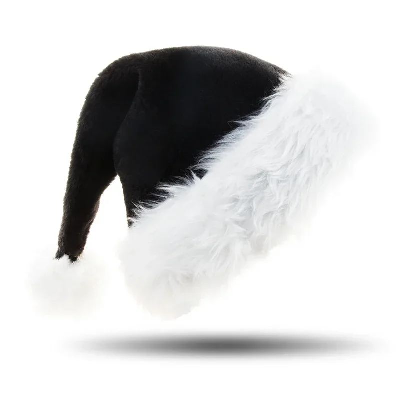 Santa Hat Plush - Unisex Kerst Zwart Pluche Kerstmuts voor