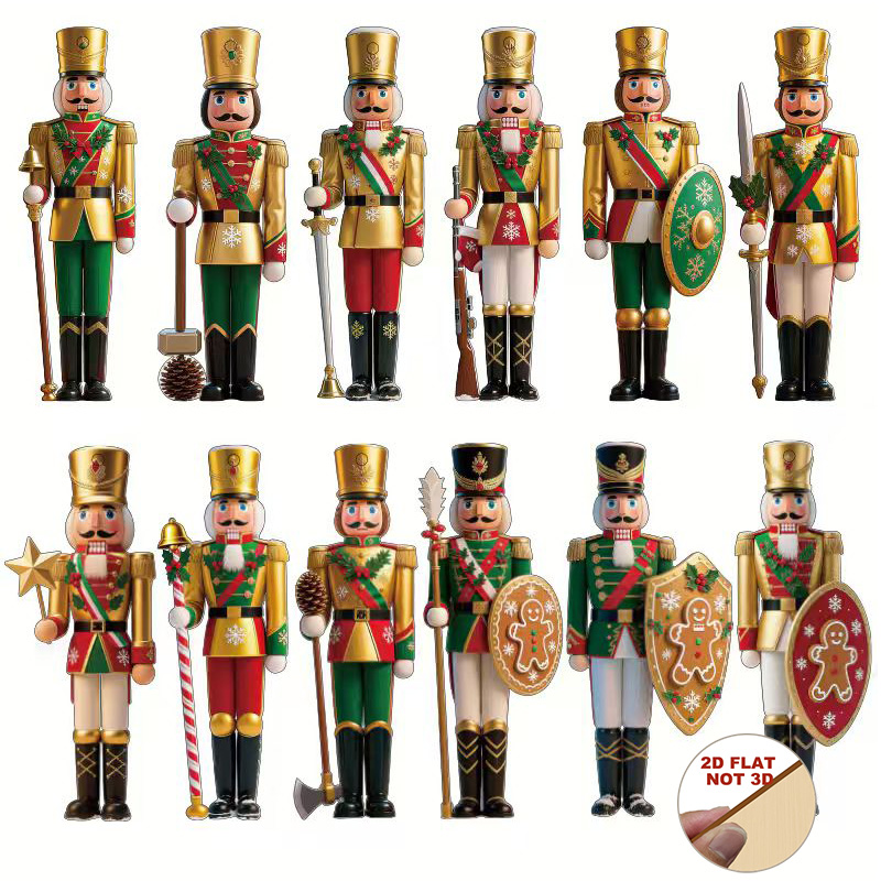 Nutcracker Figurine - 2D Platte 12-delige houten notenkraker kerstversieringen,