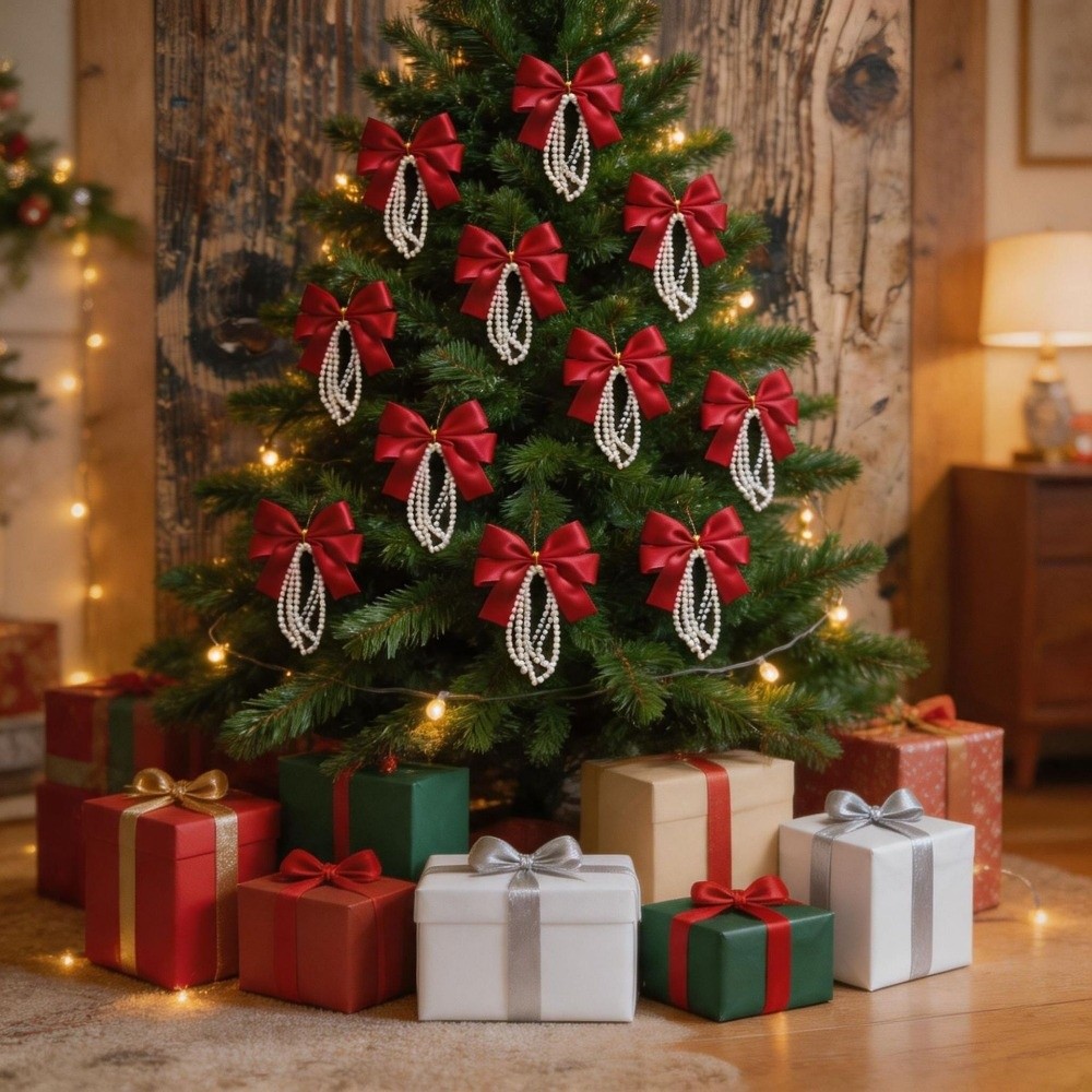 Gift Box Wrap Set - 12-delige set Kerstboom strikken gouden draad