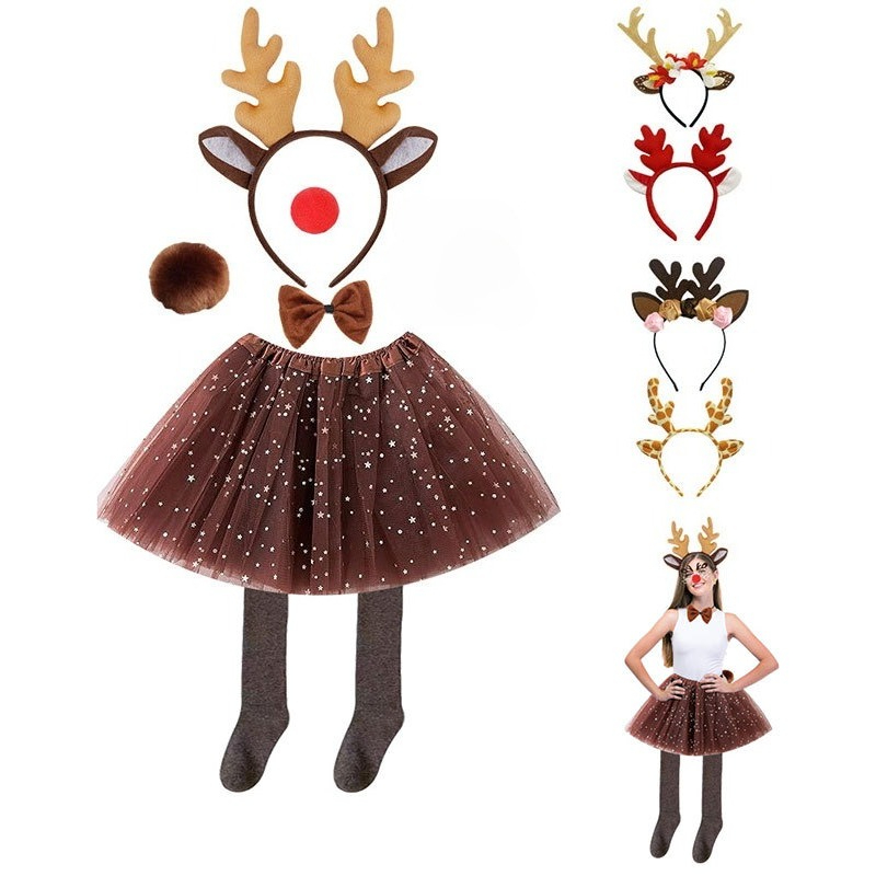 Reindeer Antlers Headband - Rendierkostuum Set Tutu Rok met Bowtie