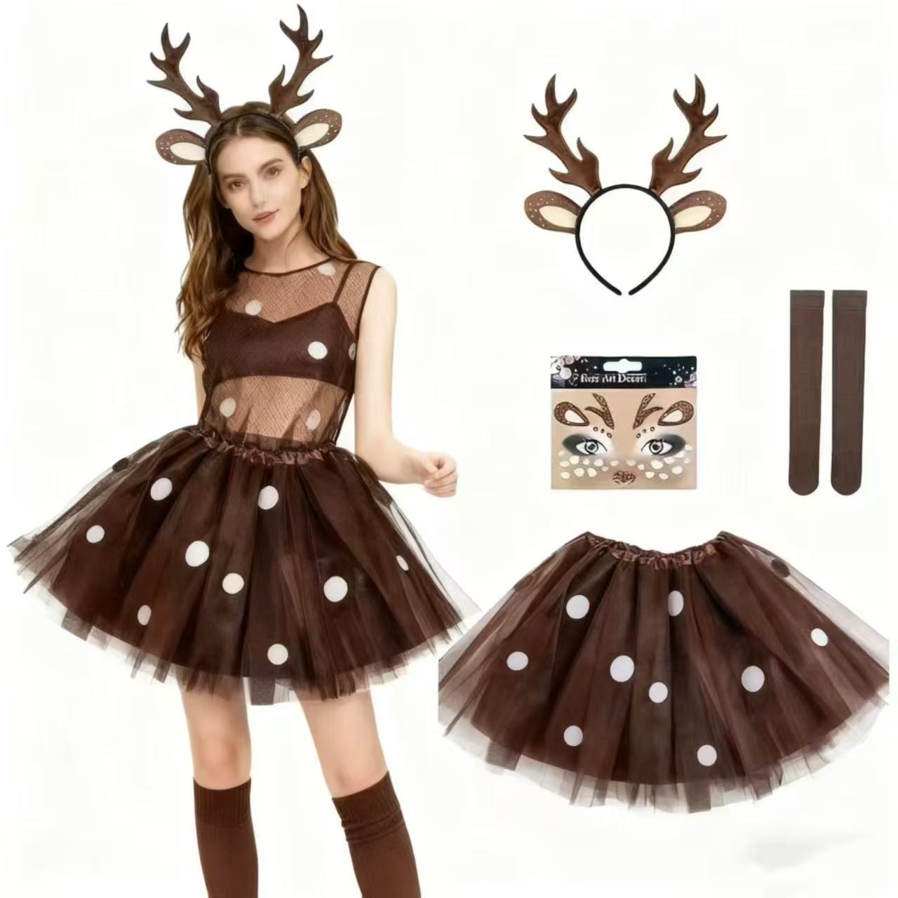 Reindeer Antlers Headband - Rendierkostuumset met gewei-hoofdband en staart, bruine