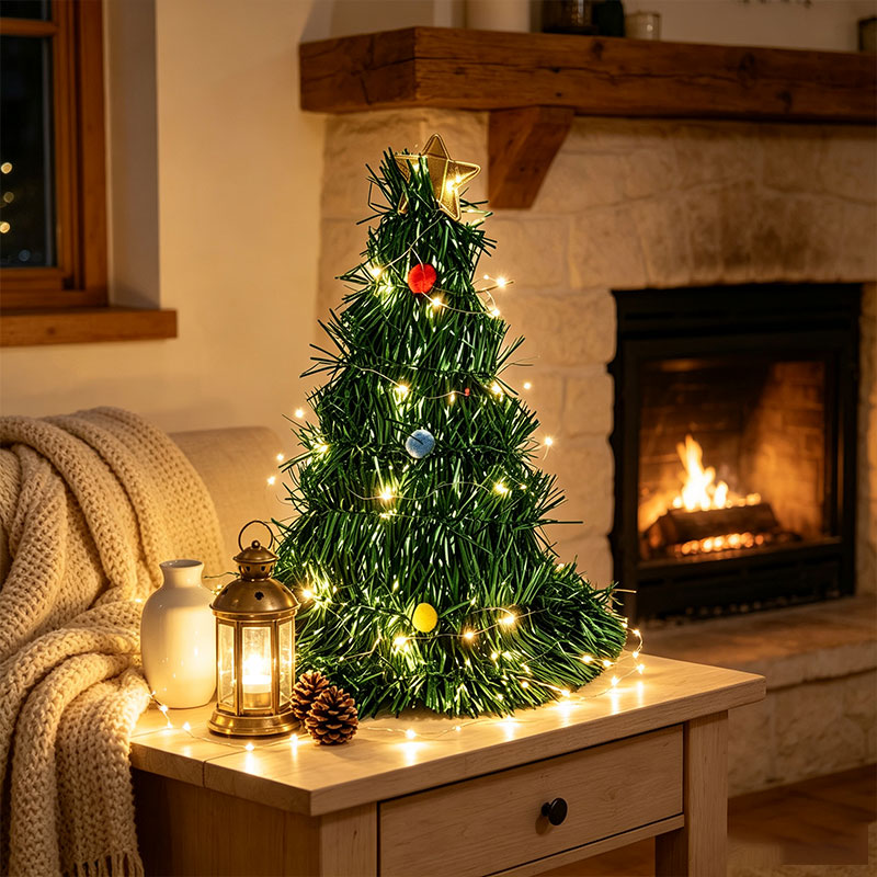 Star Tree Topper - Opvouwbare groene tinsel mini-kerstboom met warme