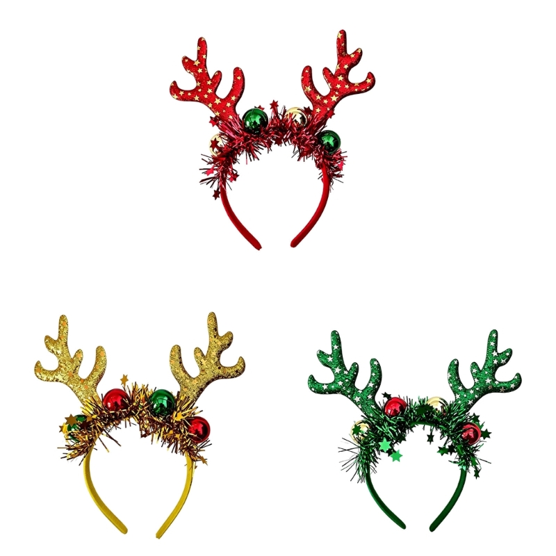 Reindeer Antlers Headband - Kerstrendierhoofdband met zacht gewei, klatergoudversiering en