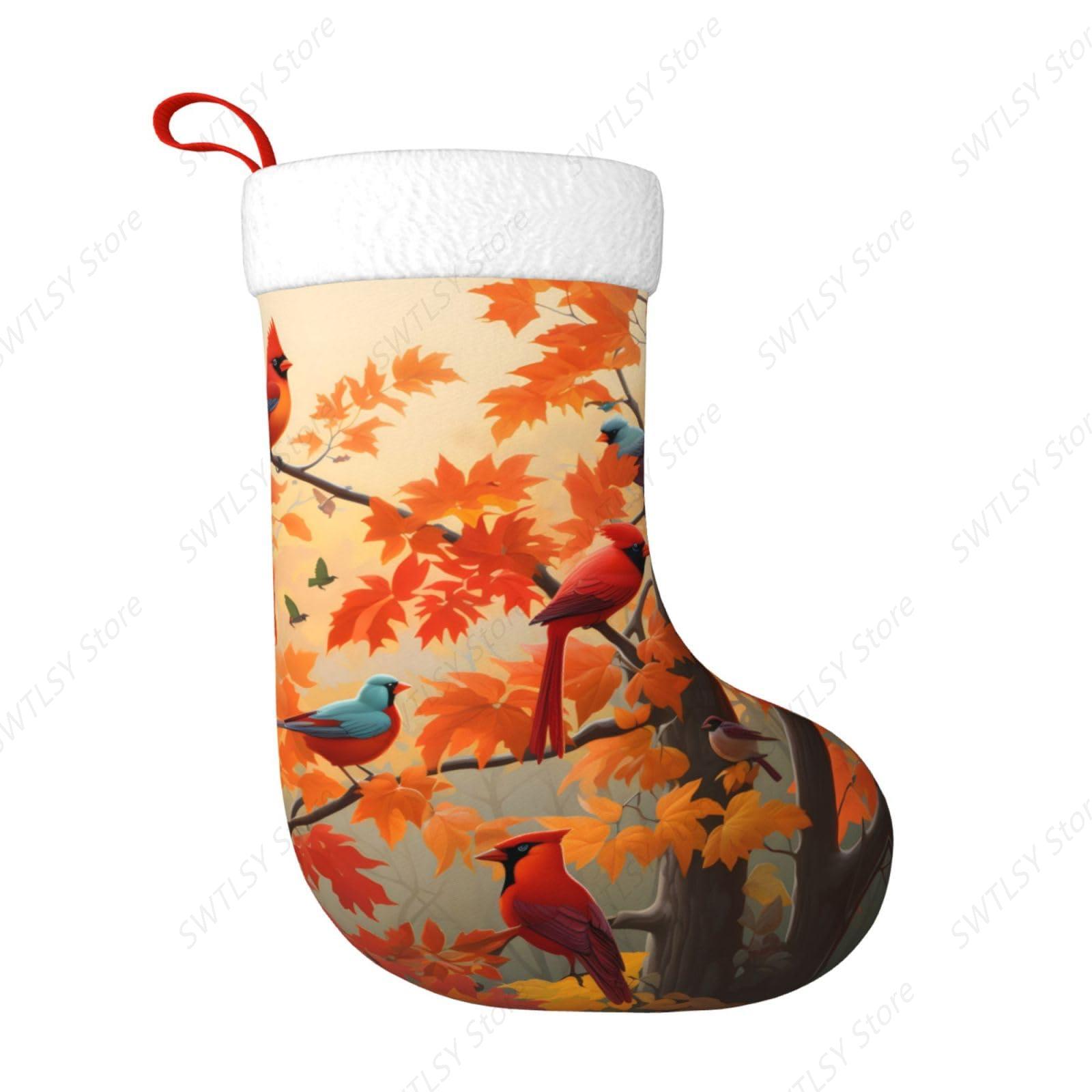 Christmas Stocking Hanging - Herfst kardinaal vogels en esdoornbladeren grote