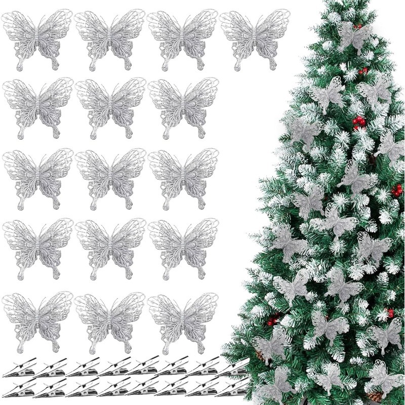 Zilveren glitter holle vlinder - Christmas Wreath Fake recensie en prijs
